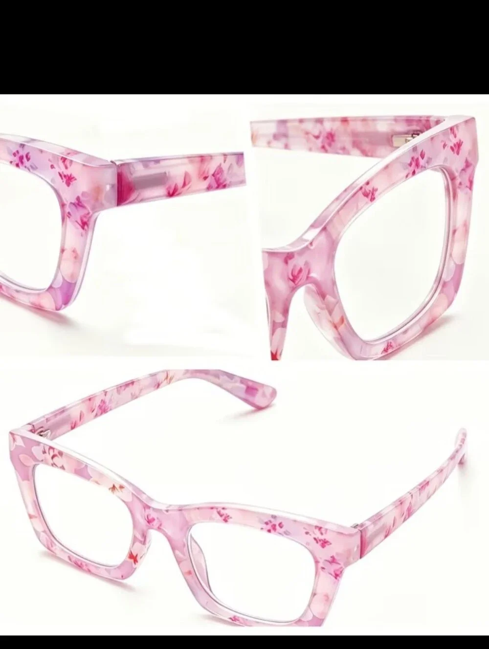 +4.00 Oprah Style Pink Floral Square Reading Eyeglasses - Womens Fashion Frames